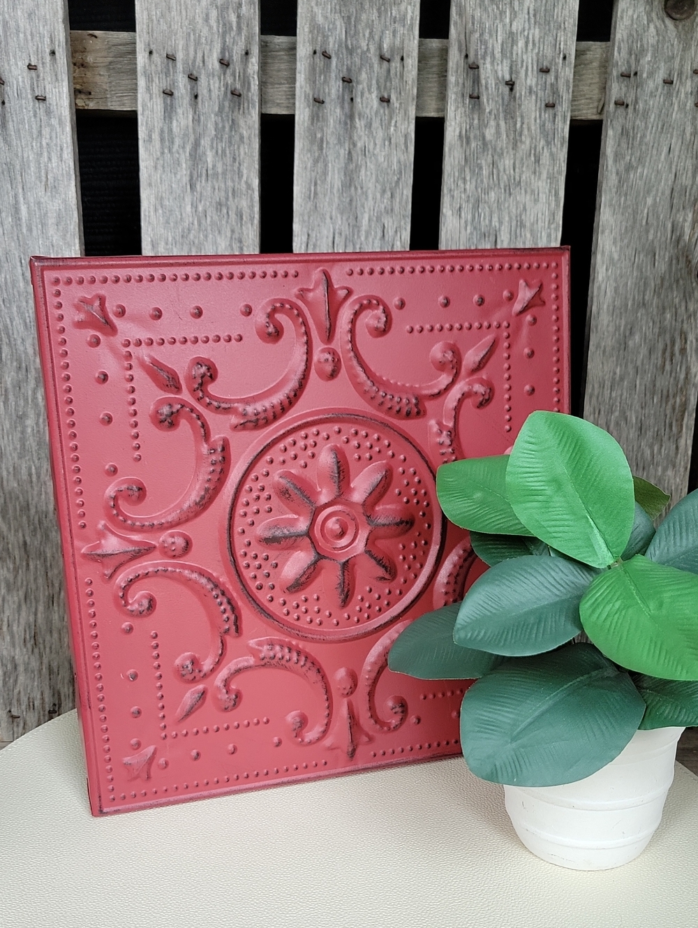 Decorative Embossed Tin Wall Tile in Deep Red